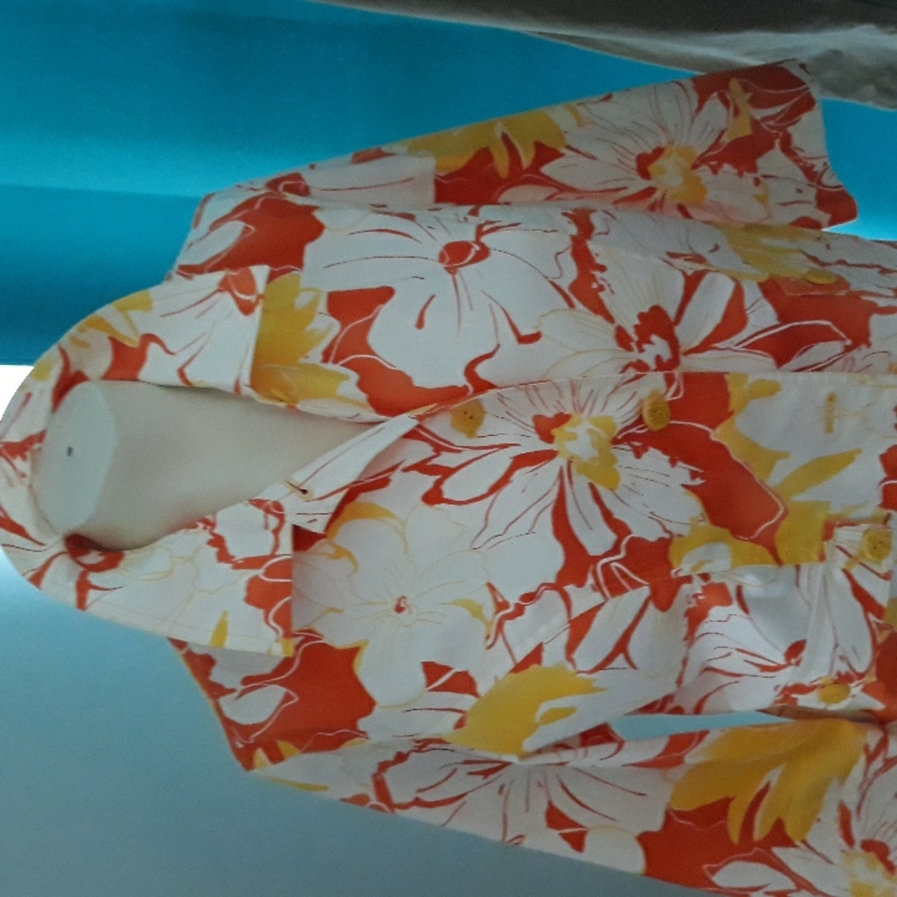 Coldwater Creek womens yellow and orange cotton floral jacket. Size 12